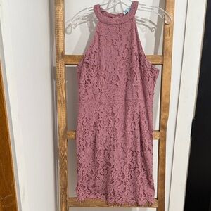 She + Sky Lace Halter Dress in Dusty Pink